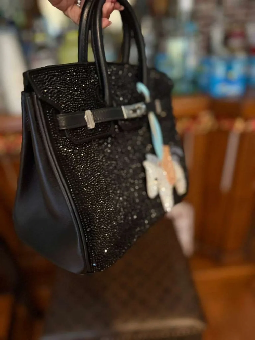 Noir Black Crystal swift verso Leather suede Doblis bling h Birkin 25 PHW import